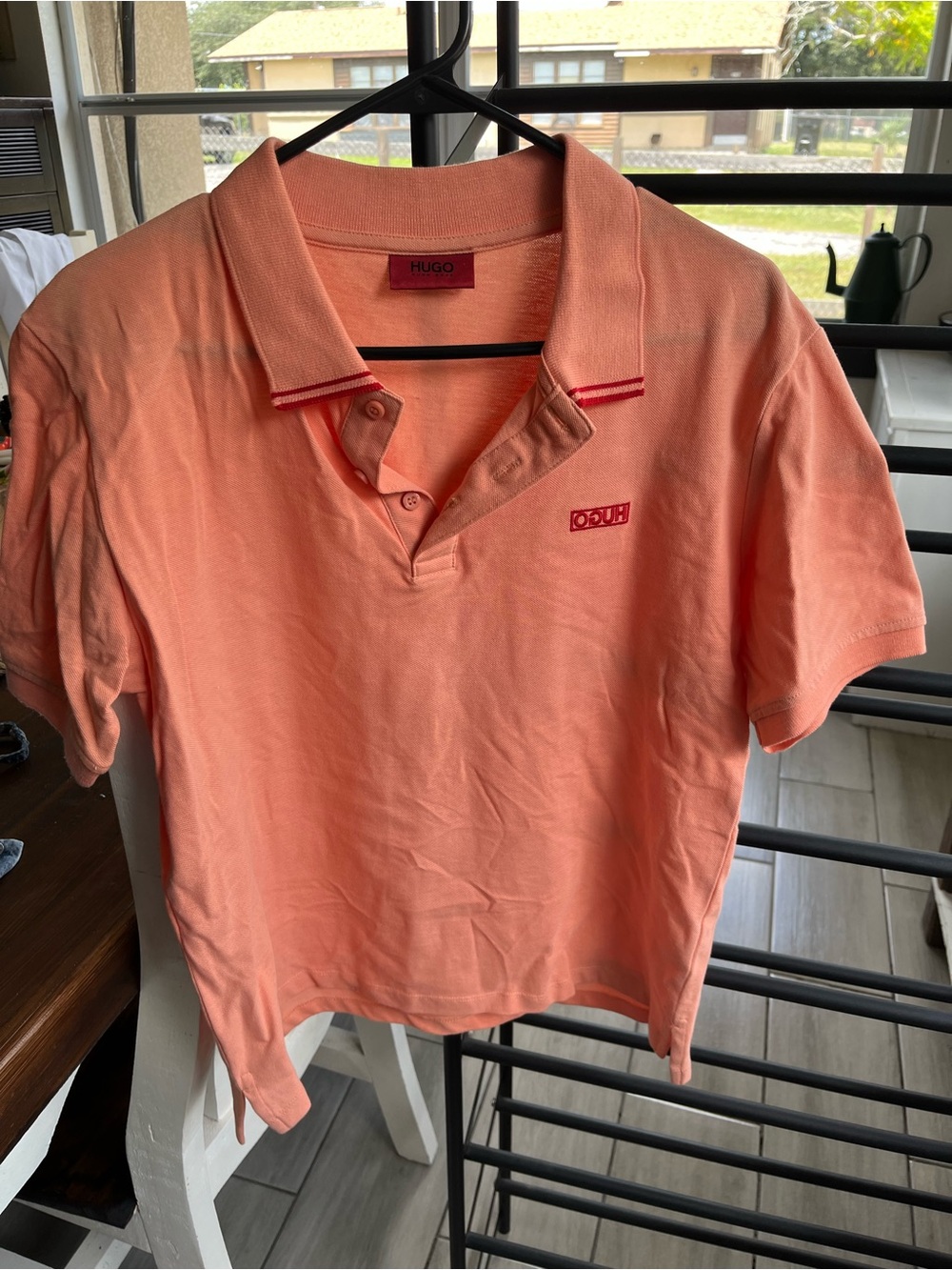 HUGO Coral Short-Sleeve Polo with Red Trim